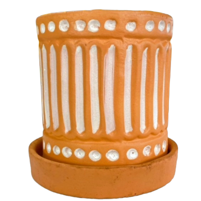 Orange Stripes Pot With Plate 4" x 3.5"