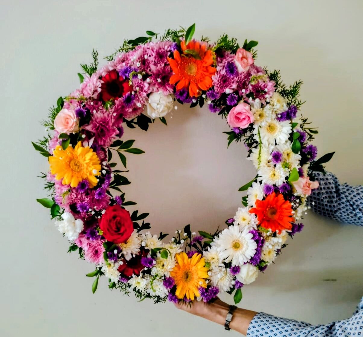 mixed flower wreath 17"
