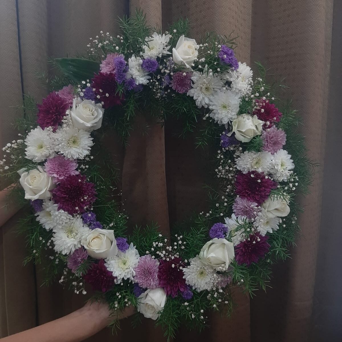 White - Purple Wreath 17"