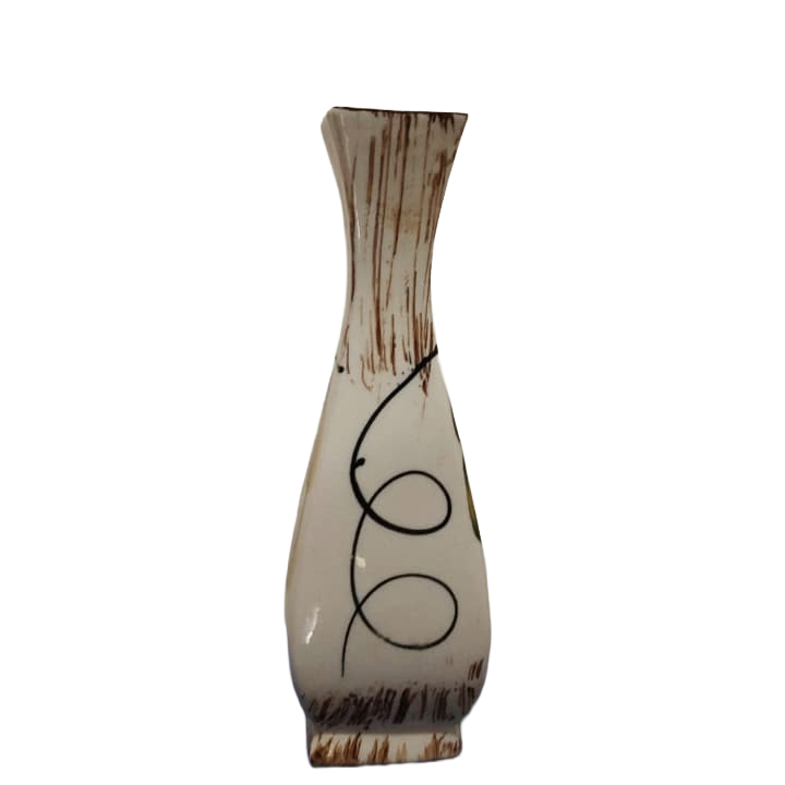 Hand-Painted Cream Ceramic Vase 8"