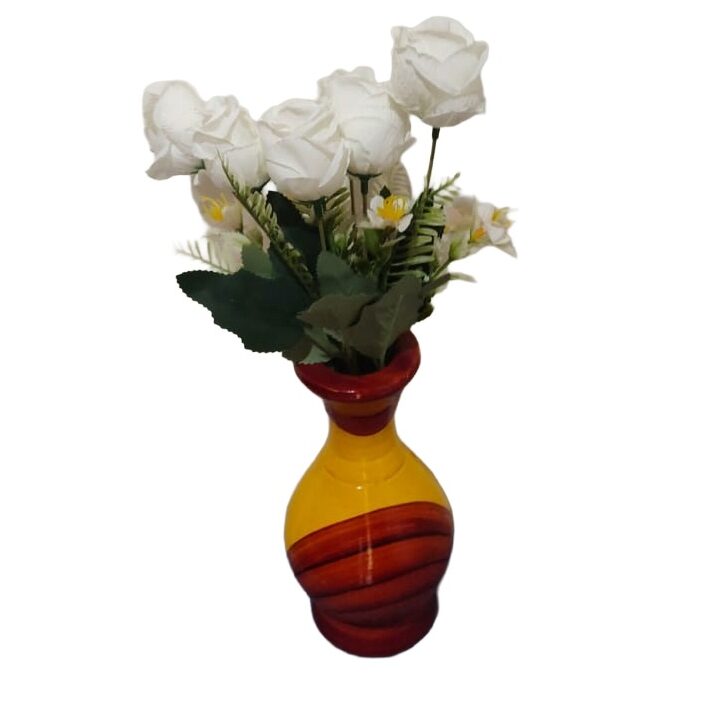White Rose Wooden Vase Arrangement 7.5"
