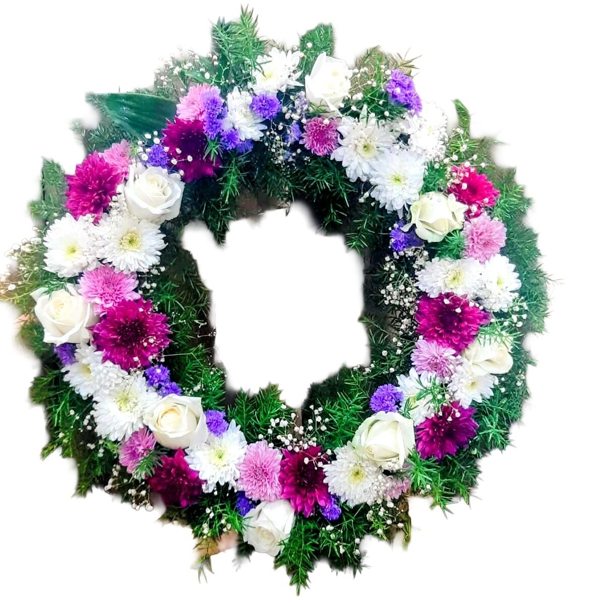 White - Purple Wreath 17"