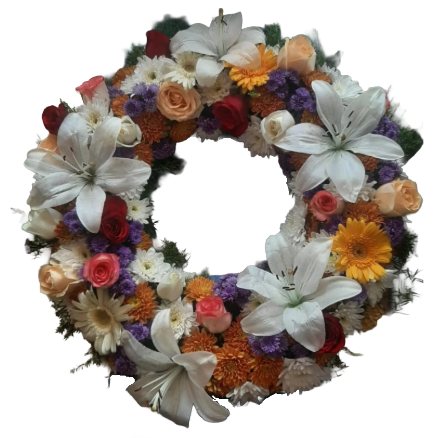 White Lilies & Mixed Flower Wreath 19"